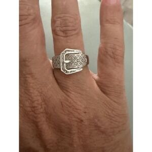 STERLING SILVER AND DIAMOND BUCKLE DESIGN RING -SIZE 7 #423